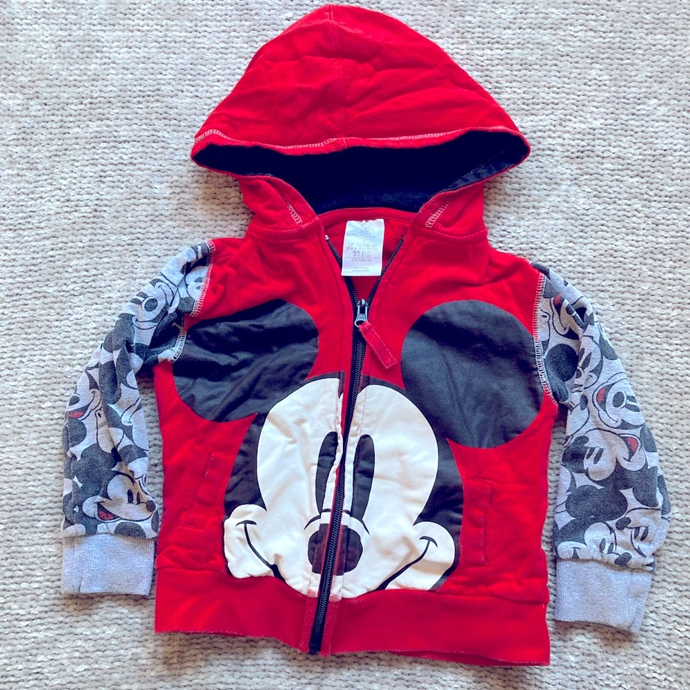 DISNEY Mickey Mouse Hooded Sweatshirt Zip Front Boy Girl Size 3